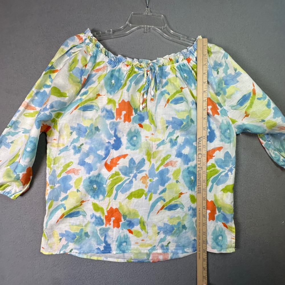Hester & Orchard Linen‎ Blend Floral Peasant Blouse Boho Watercolor Resortwear L - Picture 5 of 10